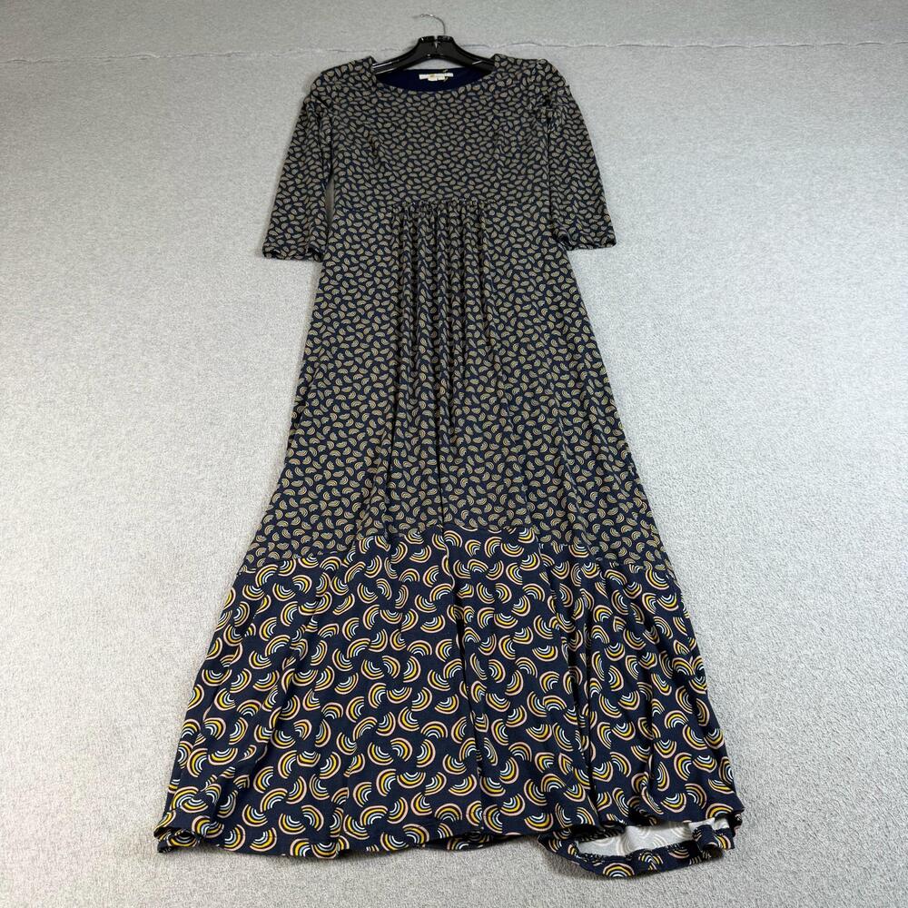Boden Dress Womens 4R UK 8 Blue Rainbow Maxi 3/4 Sleeve Fit Flare Twee Modest